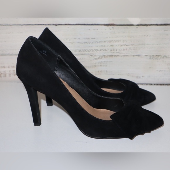 Audrey Brooke Heels Pumps Shoes Black Suede with Bow Detail Size 8.5 M - Picture 4 of 8